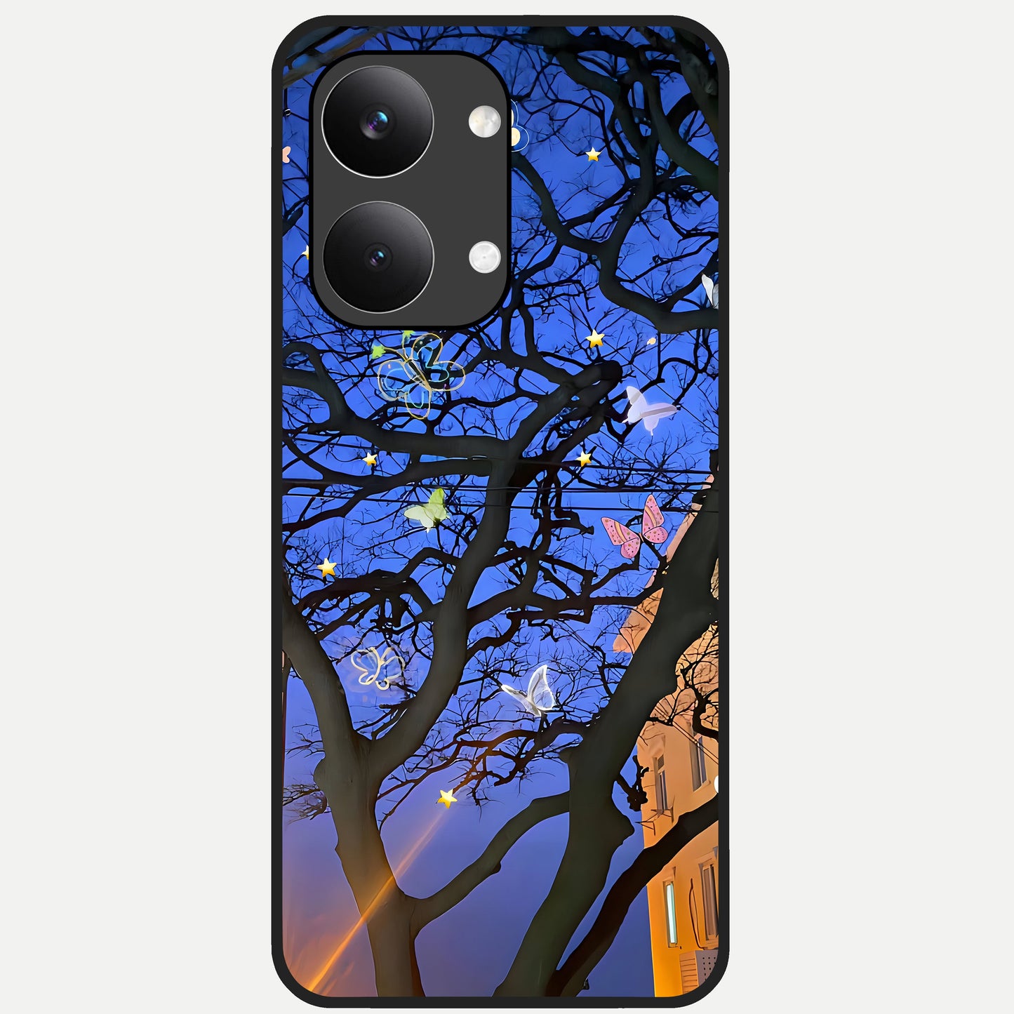  Butterfly Night Magic Glass Case For Poco X8 Pro Max back cover – full design glossy printed glass finish