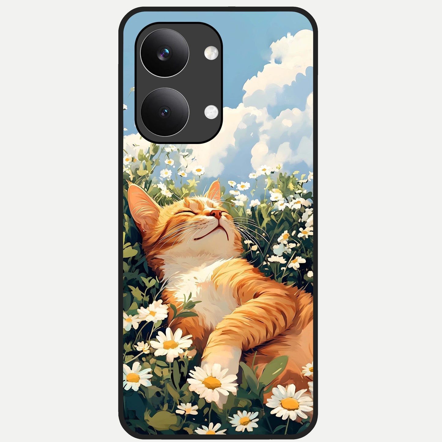  Cat And Flowers View Glass Case For Poco X8 Pro Max back cover – full design glossy printed glass finish
