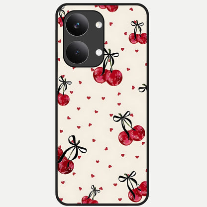  Cherry Heart Bow Glass Case For Poco X8 Pro Max back cover – full design glossy printed glass finish