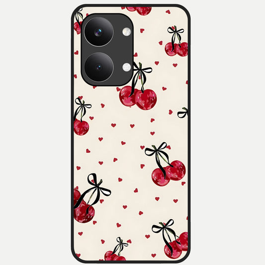  Cherry Heart Bow Glass Case For Poco X8 Pro Max back cover – full design glossy printed glass finish