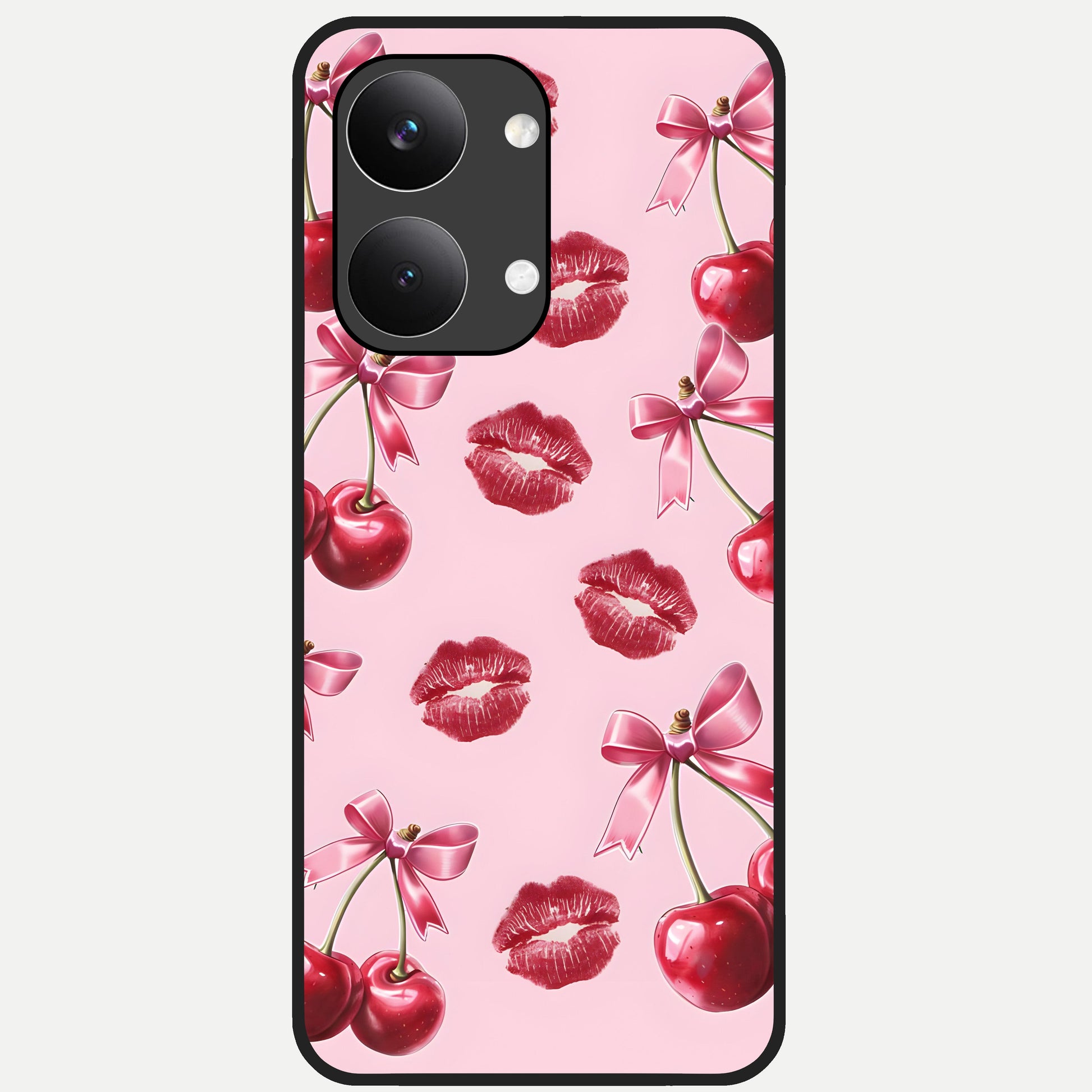  Cherry With Lips Glass Case For Poco X8 Pro Max back cover – full design glossy printed glass finish