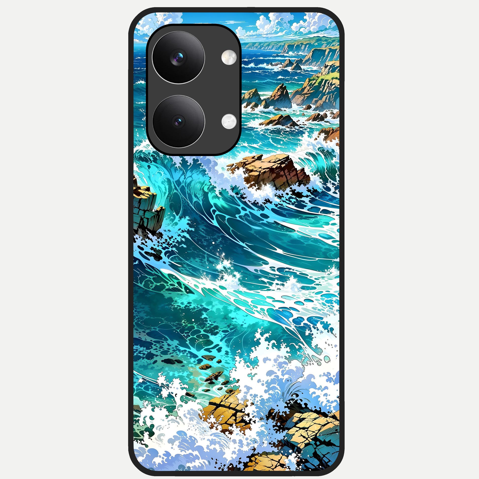 Coastal Blue Waves Glass Case For Poco X8 Pro Max back cover – full design glossy printed glass finish