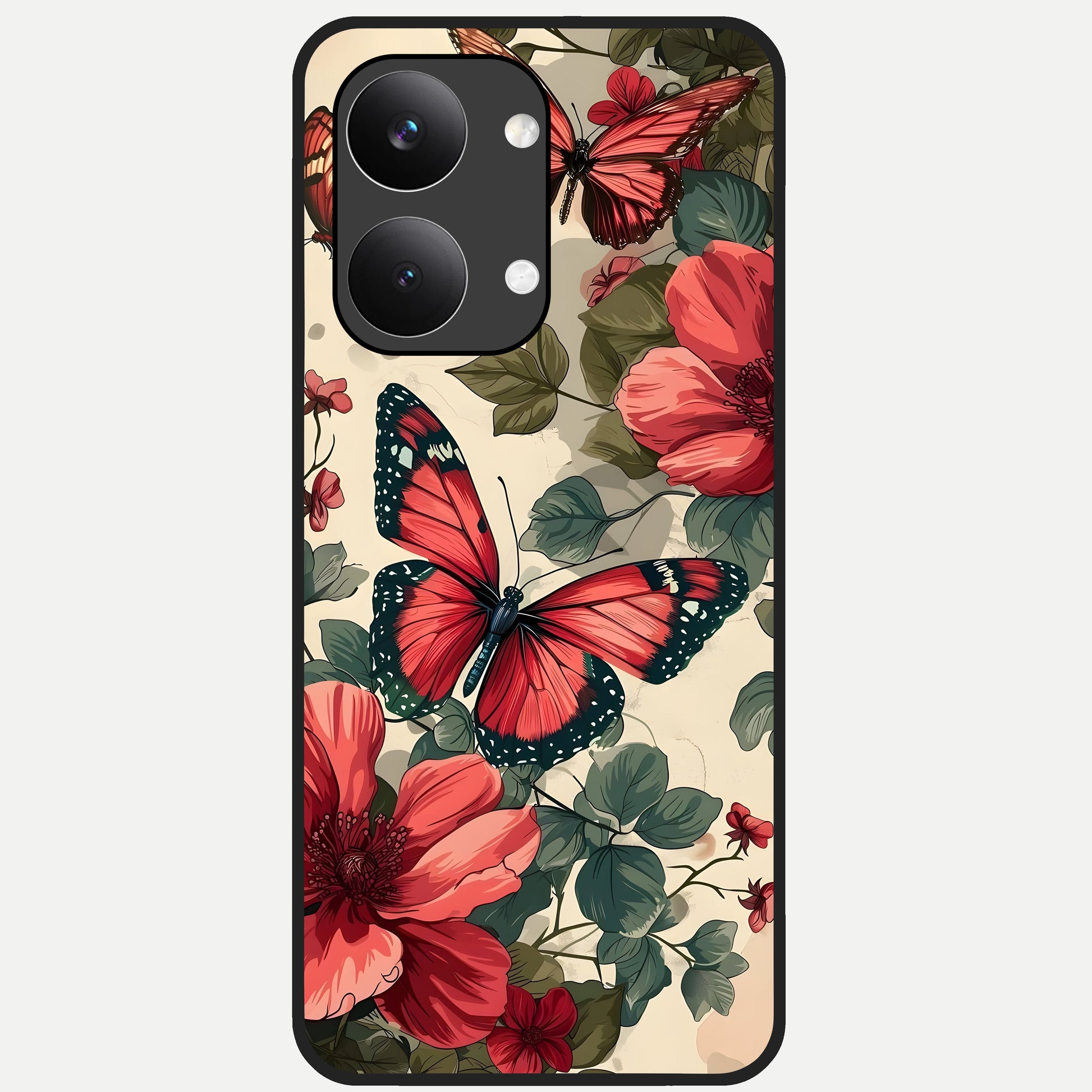  Crimson Butterfly Garden Glass Case For Poco X8 Pro Max back cover – full design glossy printed glass finish