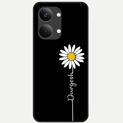  Custom Name White Flower Glass Case For Poco X8 Pro Max back cover – full design glossy printed glass finish