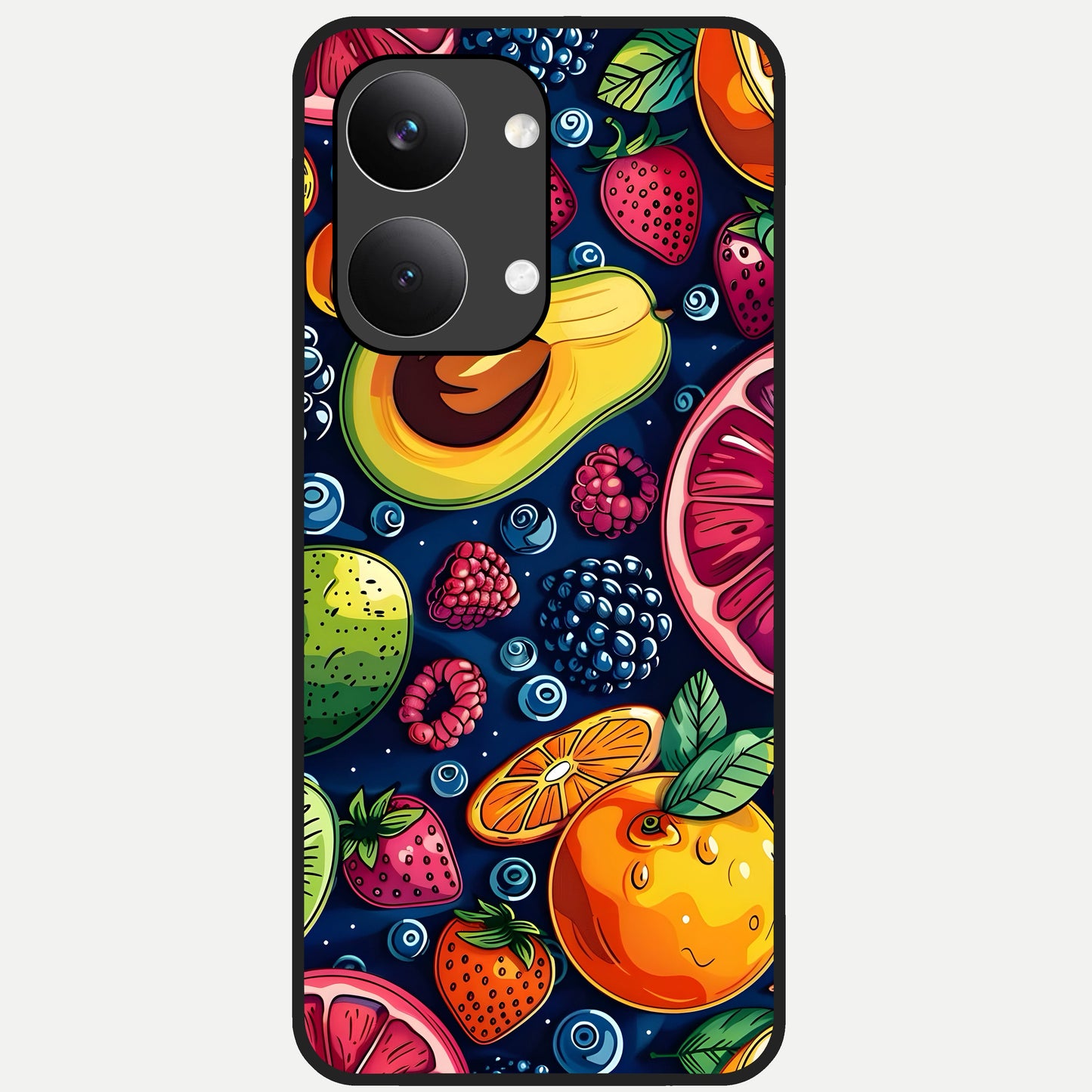  Cute Fruits Art Glass Case For Poco X8 Pro Max back cover – full design glossy printed glass finish