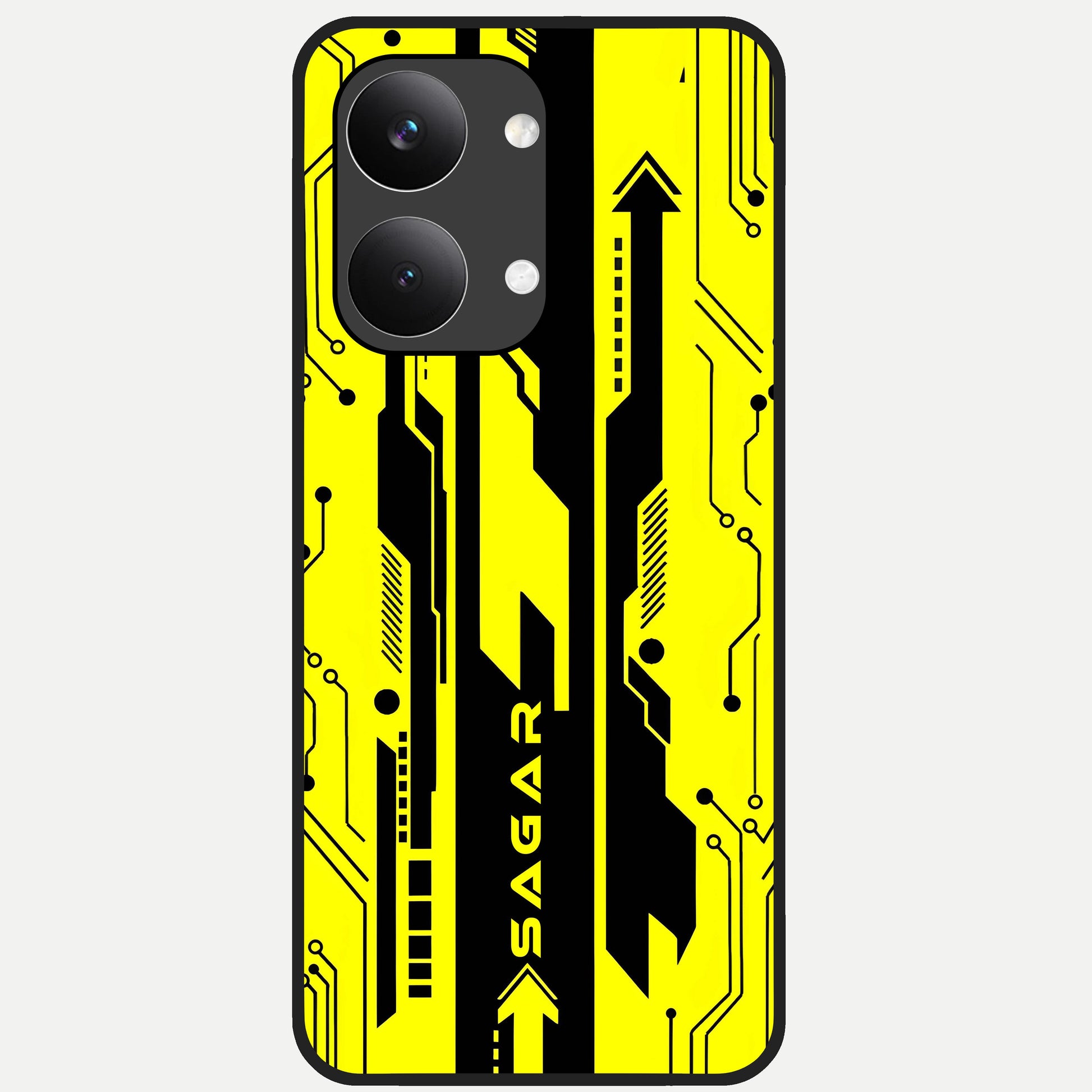  Electric Pulse CYBERPUNK Custom Name Glass Case For Poco X8 Pro Max back cover – full design glossy printed glass finish