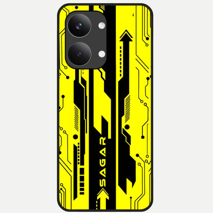 Electric Pulse CYBERPUNK Custom Name Glass Case For Poco X8 Pro Max back cover – full design glossy printed glass finish
