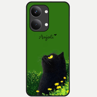  Emerald Cat Custom Name Glass Case For Poco X8 Pro Max back cover – full design glossy printed glass finish