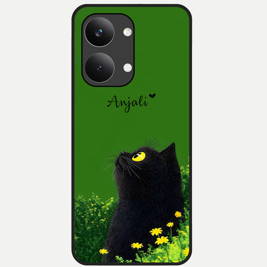 Emerald Cat Custom Name Glass Case For Poco X8 Pro Max back cover – full design glossy printed glass finish