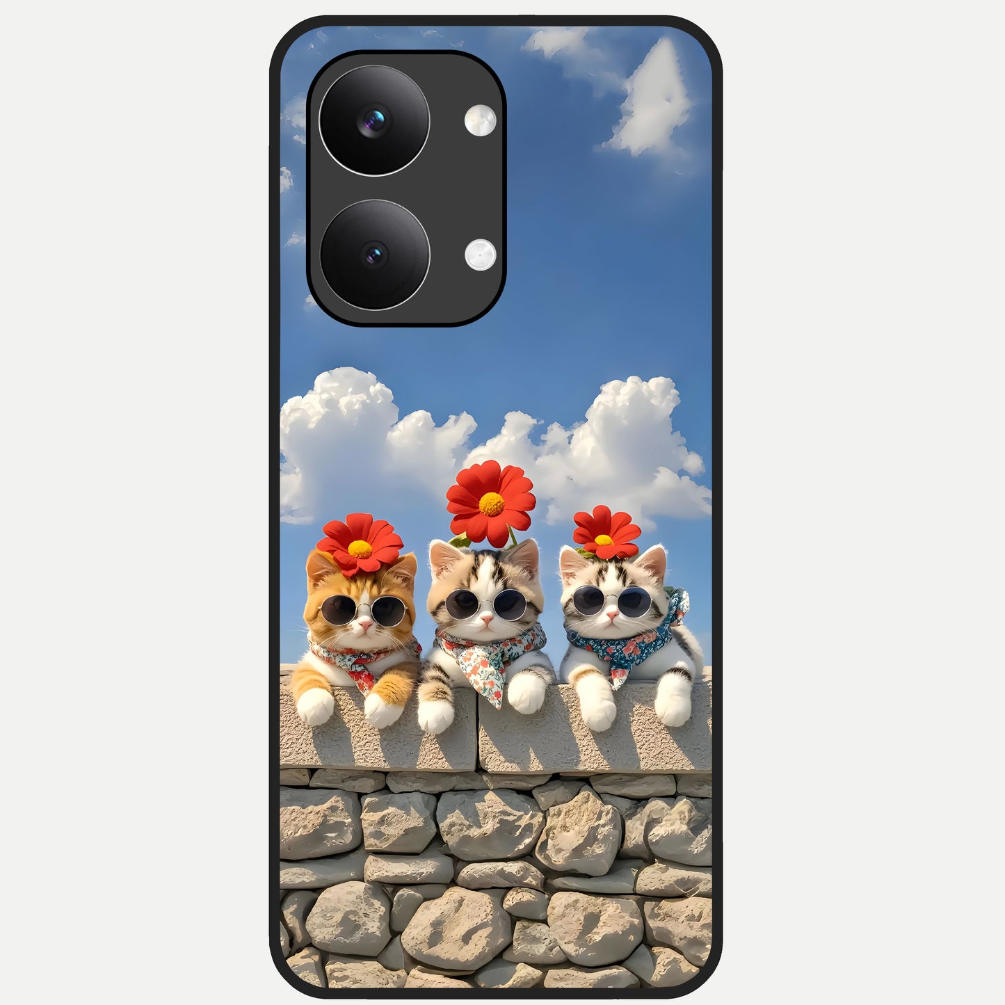  Floral Kitty Squad Glass Case For Poco X8 Pro Max back cover – full design glossy printed glass finish