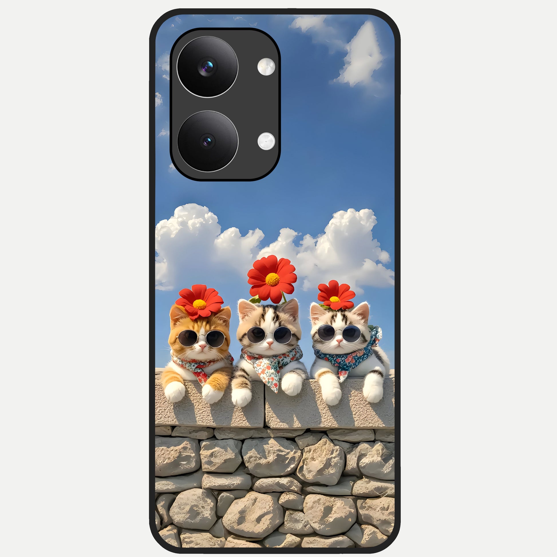  Floral Kitty Squad Glass Case For Poco X8 Pro Max back cover – full design glossy printed glass finish