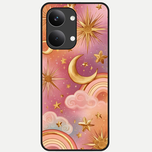  Golden Celestial Dreams Glass Case For Poco X8 Pro Max back cover – full design glossy printed glass finish