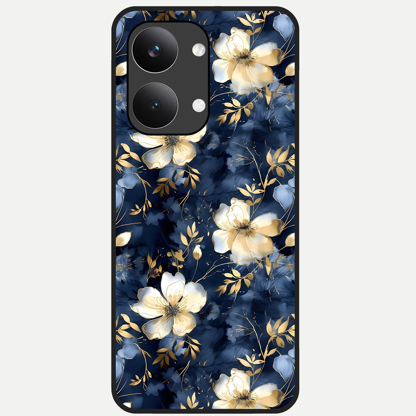  Golden Midnight Bloom Glass Case For Poco X8 Pro Max back cover – full design glossy printed glass finish