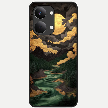  Golden River Moon Glass Case For Poco X8 Pro Max back cover – full design glossy printed glass finish