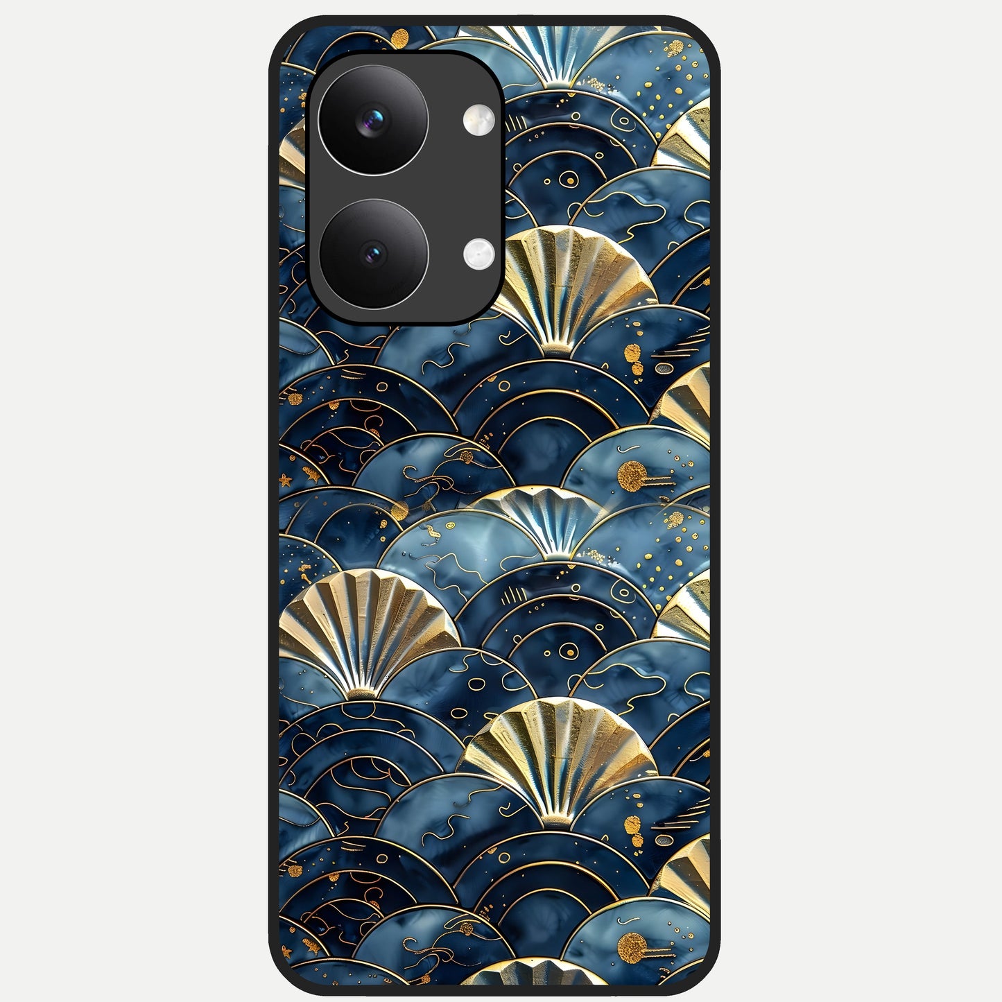  Golden Wave Luxe Glass Case For Poco X8 Pro Max back cover – full design glossy printed glass finish