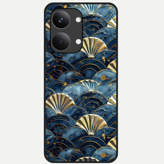  Golden Wave Luxe Glass Case For Poco X8 Pro Max back cover – full design glossy printed glass finish