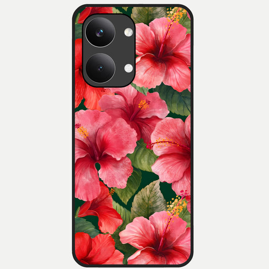  Hibiscus Pattern Glass Case For Poco X8 Pro Max back cover – full design glossy printed glass finish