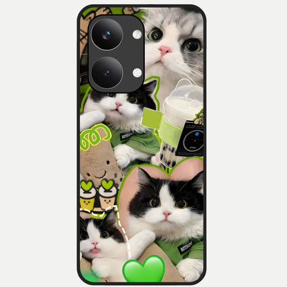  Matcha Cats Mood Glass Case For Poco X8 Pro Max back cover – full design glossy printed glass finish