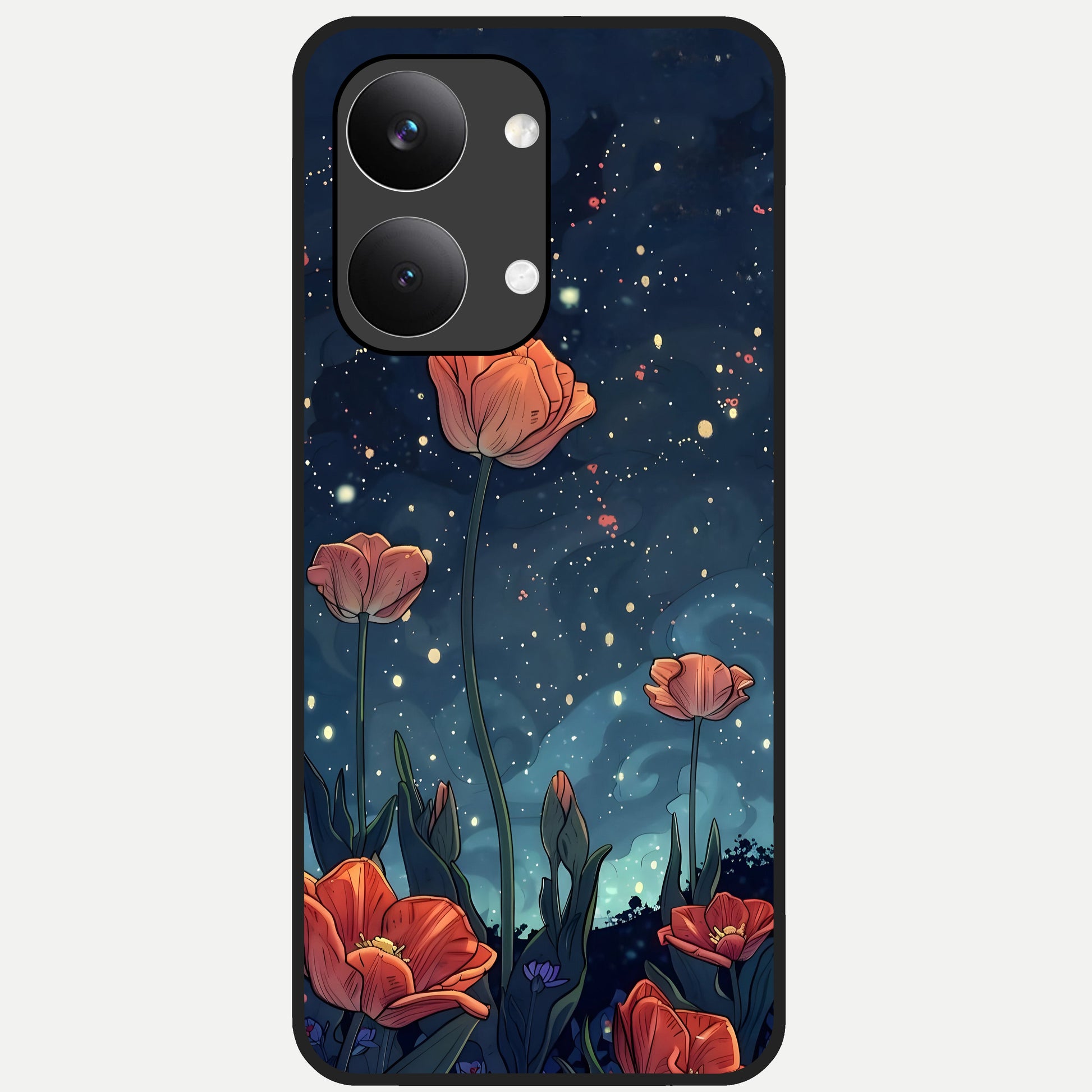  Midnight Tulip Glow Glass Case For Poco X8 Pro Max back cover – full design glossy printed glass finish