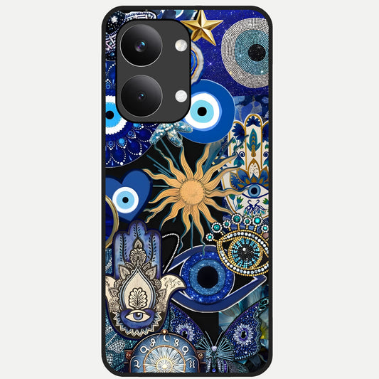  Mystic Blue Evil Eye Glass Case For Poco X8 Pro Max back cover – full design glossy printed glass finish