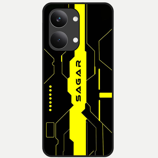  Neon CYBERPUNK Custom Name Glass Case For Poco X8 Pro Max back cover – full design glossy printed glass finish