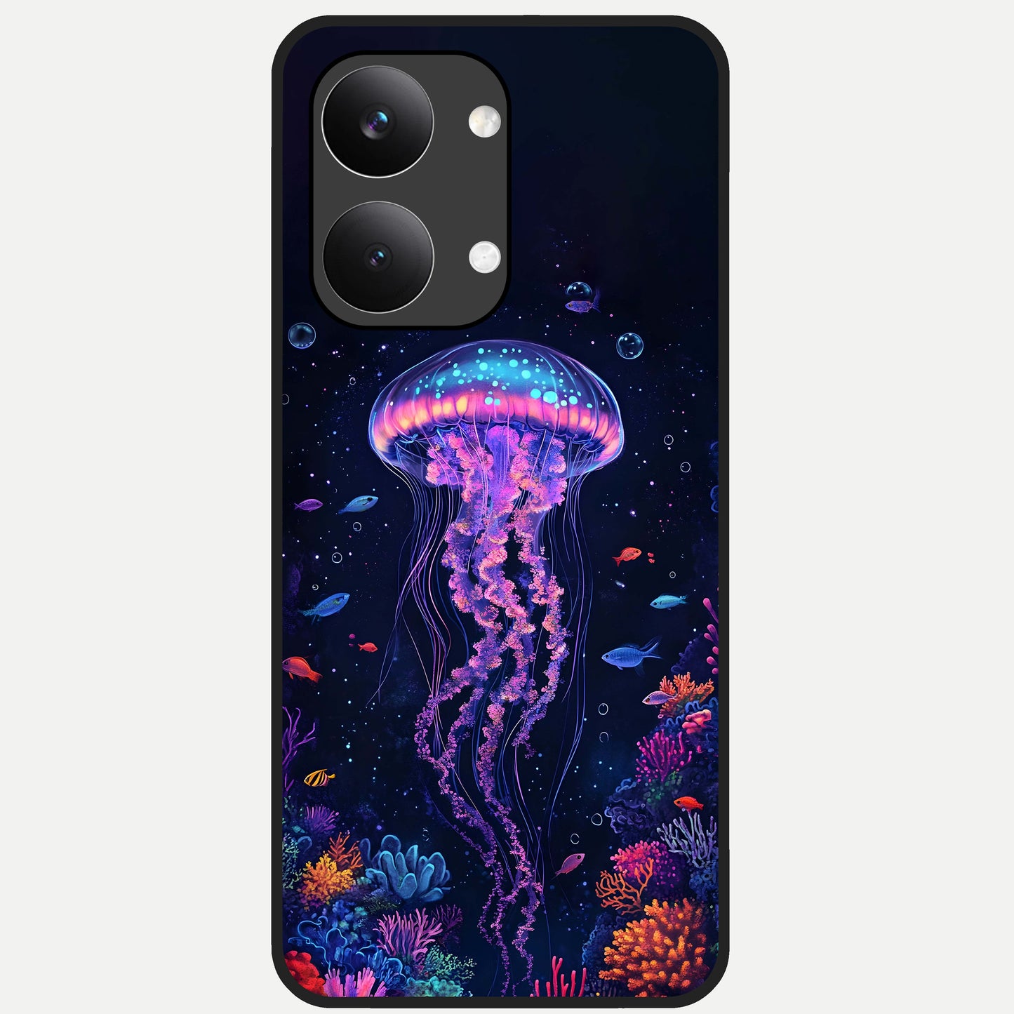 Neon Jellyfish Glass Case For Poco X8 Pro Max back cover – full design glossy printed glass finish