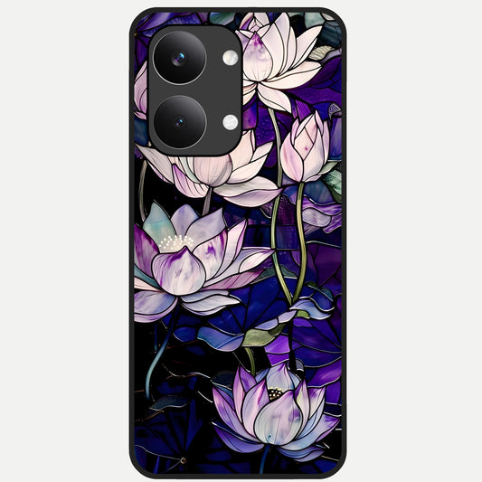  Purple Lotus Pattern Glass Case For Poco X8 Pro Max back cover – full design glossy printed glass finish