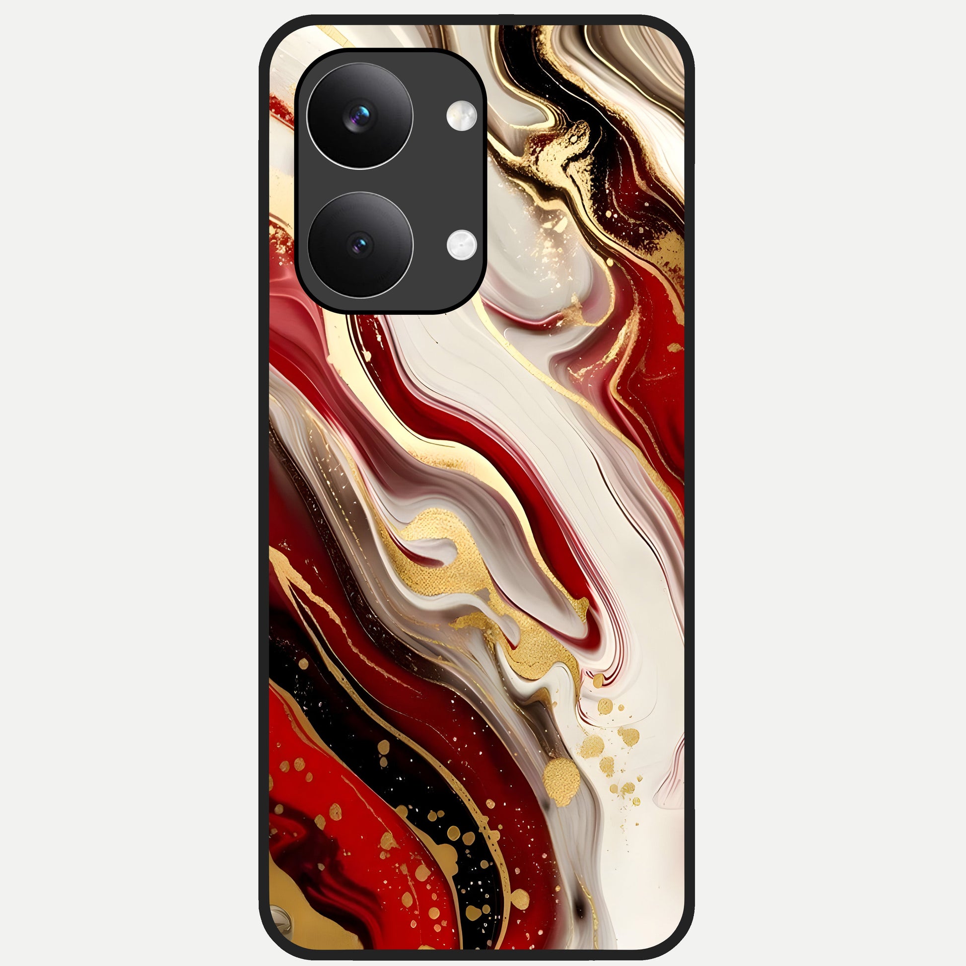  Red And White Marble Glass Case For Poco X8 Pro Max back cover – full design glossy printed glass finish