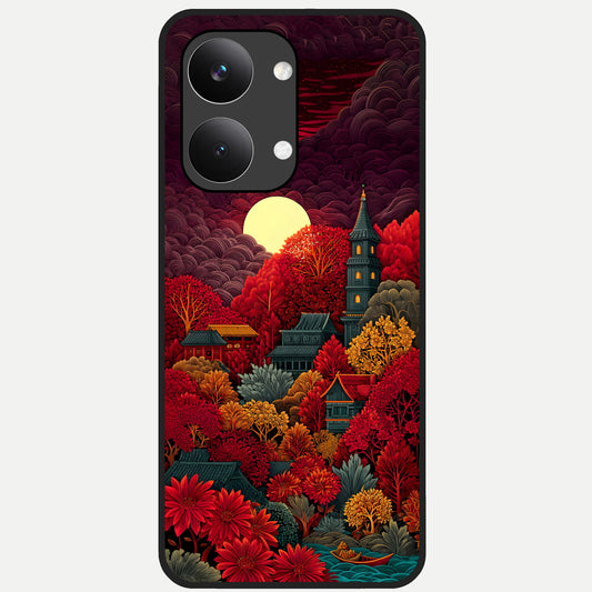  Scarlet Autumn Temple Glass Case For Poco X8 Pro Max back cover – full design glossy printed glass finish