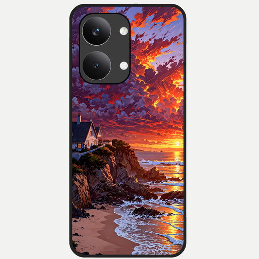  Sunset House By Sea Glass Case For Poco X8 Pro Max back cover – full design glossy printed glass finish