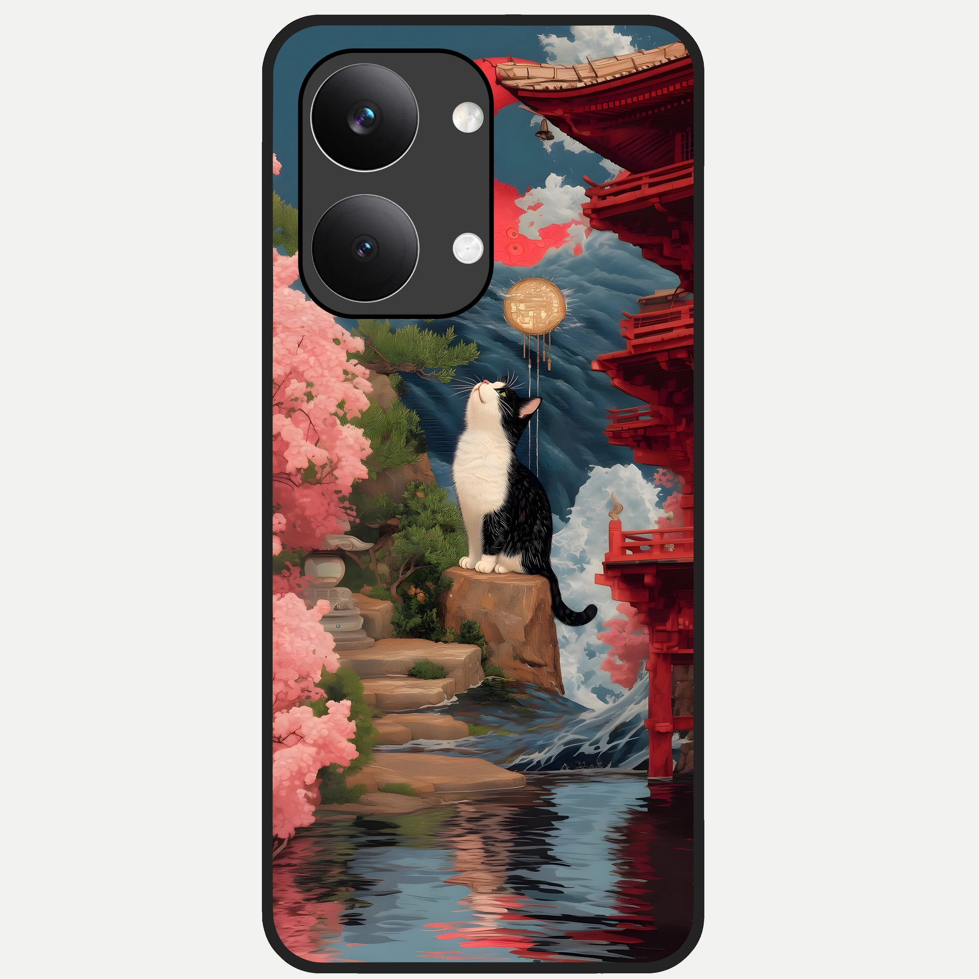  Temple Cat Scenery Glass Case For Poco X8 Pro Max back cover – full design glossy printed glass finish