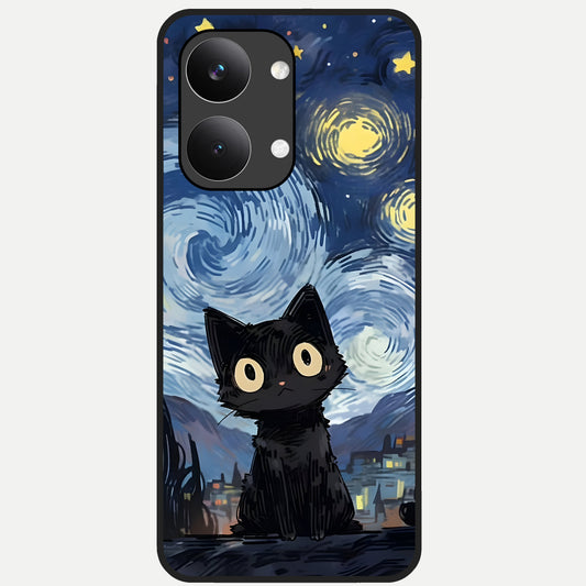  Van Gogh Cat Glass Case For Poco X8 Pro Max back cover – full design glossy printed glass finish
