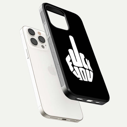 Rebel Mode On Glass Case for iPhone 15 Pro Max floating dual-view mockup displaying gloss shine and statement art