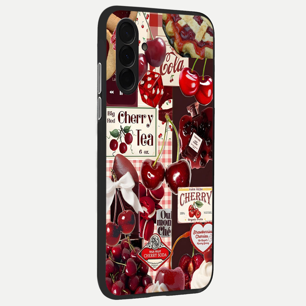 Blue Flower & Bow Glass Case showing full back design in clean flat view with floral bow artwork and glossy glass finish.
