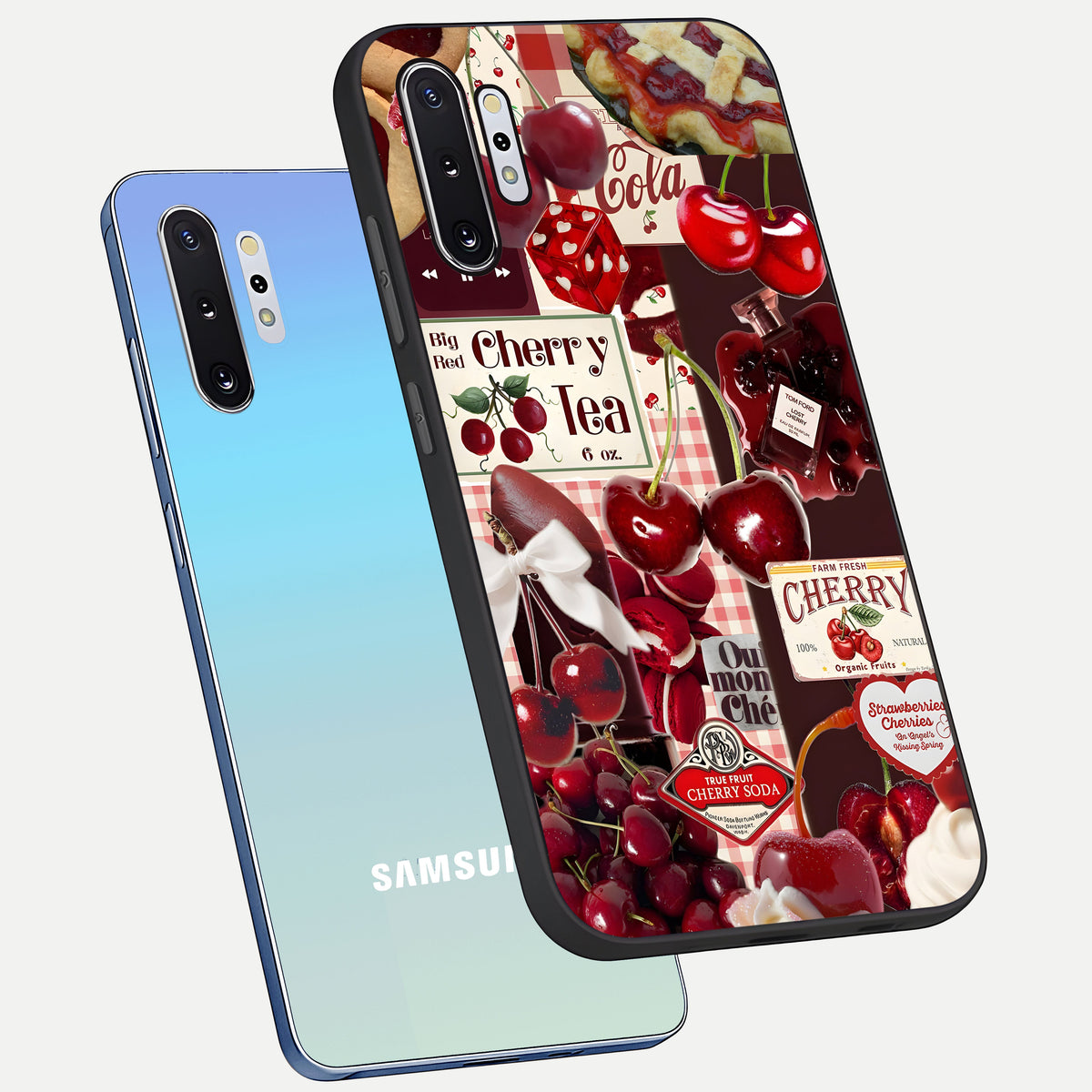 Aesthetic Cherry Tea Glass Case captured at a warm angle highlighting rich red tones, gloss, and edge clarity.