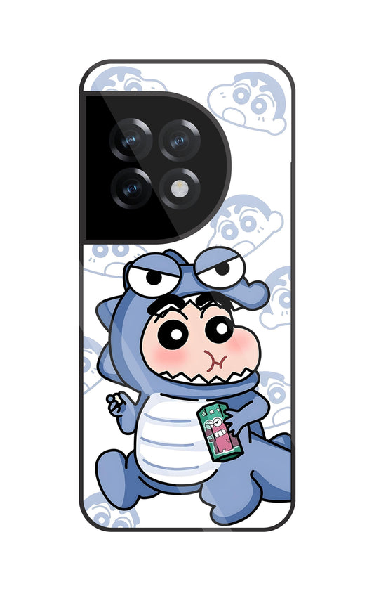 Shinchan Blue Dino Glass Case For OnePlus 11R