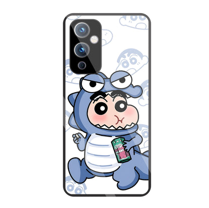 Shinchan Blue Dino Glass Case For OnePlus 9