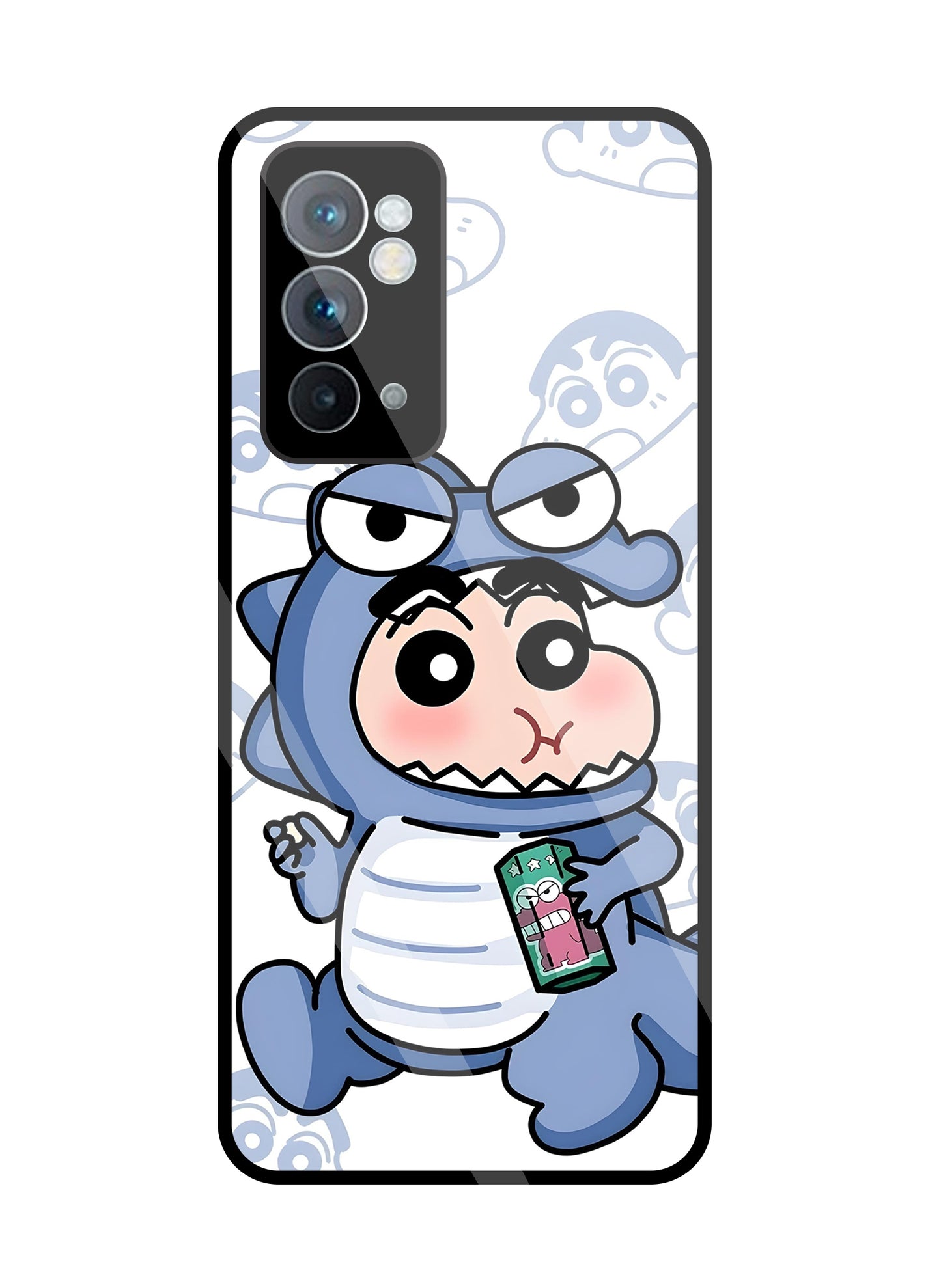 Shinchan Blue Dino Glass Case For OnePlus 9RT