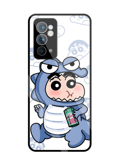 Shinchan Blue Dino Glass Case For OnePlus 9RT