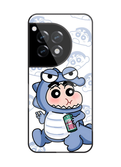 Shinchan Blue Dino Glass Case For OnePlus 12R