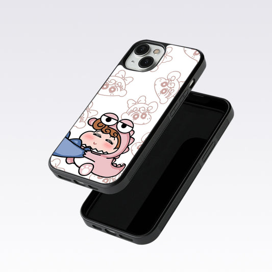 Shinchan Pink Dino Glass Case For OnePlus 12R