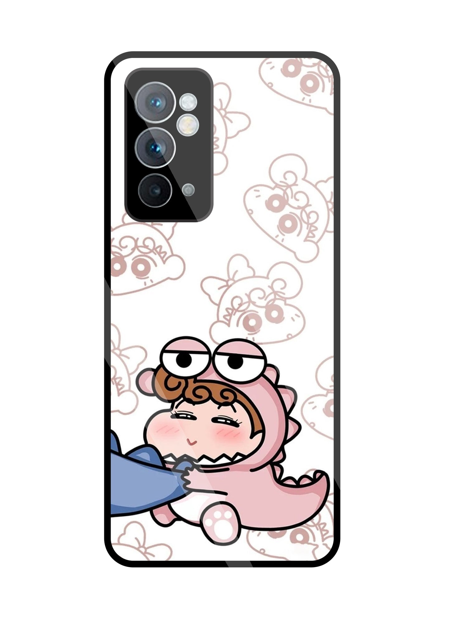 Shinchan Pink Dino Glass Case For OnePlus 9RT