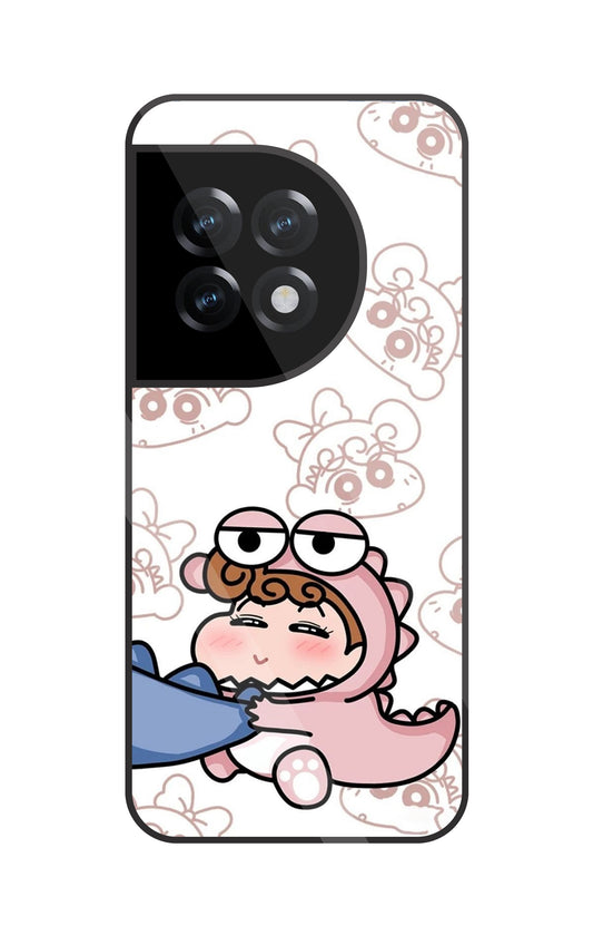 Shinchan Pink Dino Glass Case For OnePlus 11R