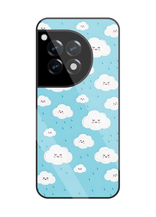 Smile Clouds With Rain Glass Case For OnePlus 12R