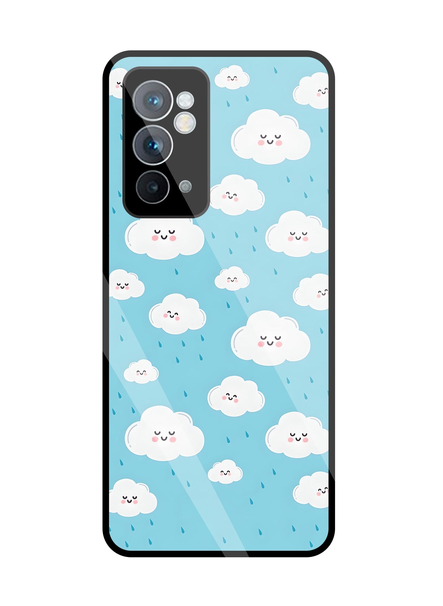 Smile Clouds With Rain Glass Case For OnePlus 9RT