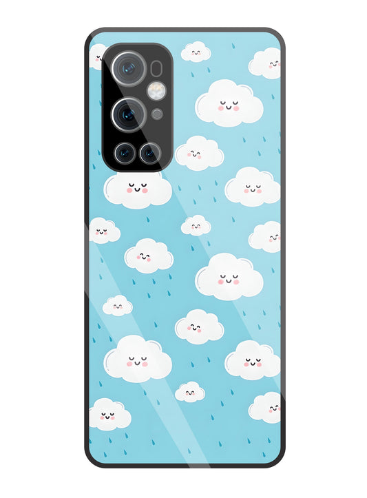 Smile Clouds With Rain Glass Case For OnePlus 9 Pro