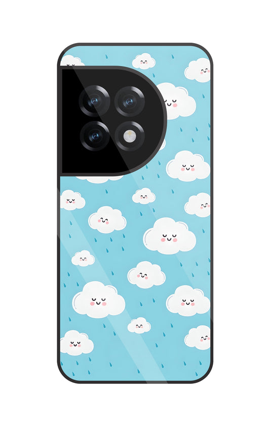 Smile Clouds With Rain Glass Case For OnePlus 11R