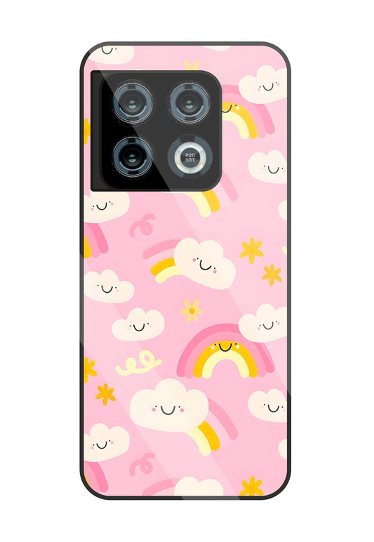 Smile Clouds With Rainbow Glass Case For OnePlus 10 Pro