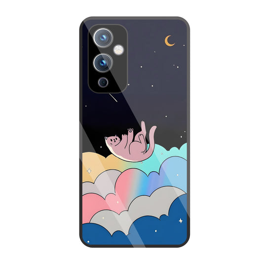Space Cat Art Glass Case For OnePlus 9