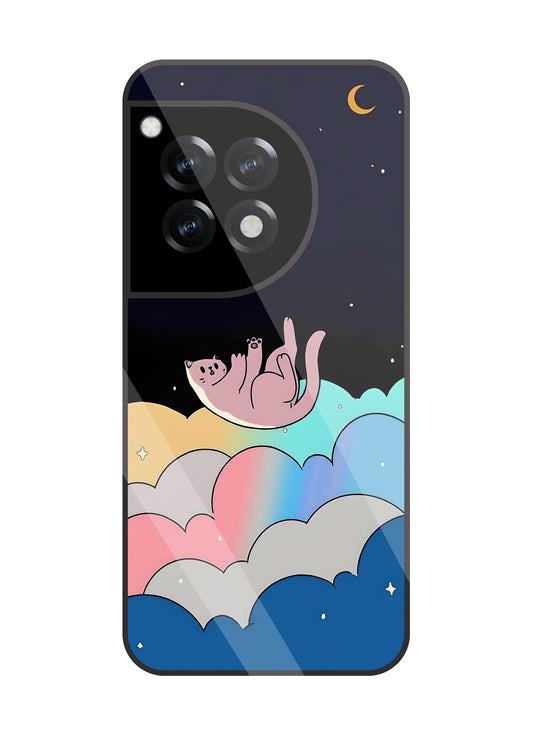 Space Cat Art Glass Case For OnePlus 12R